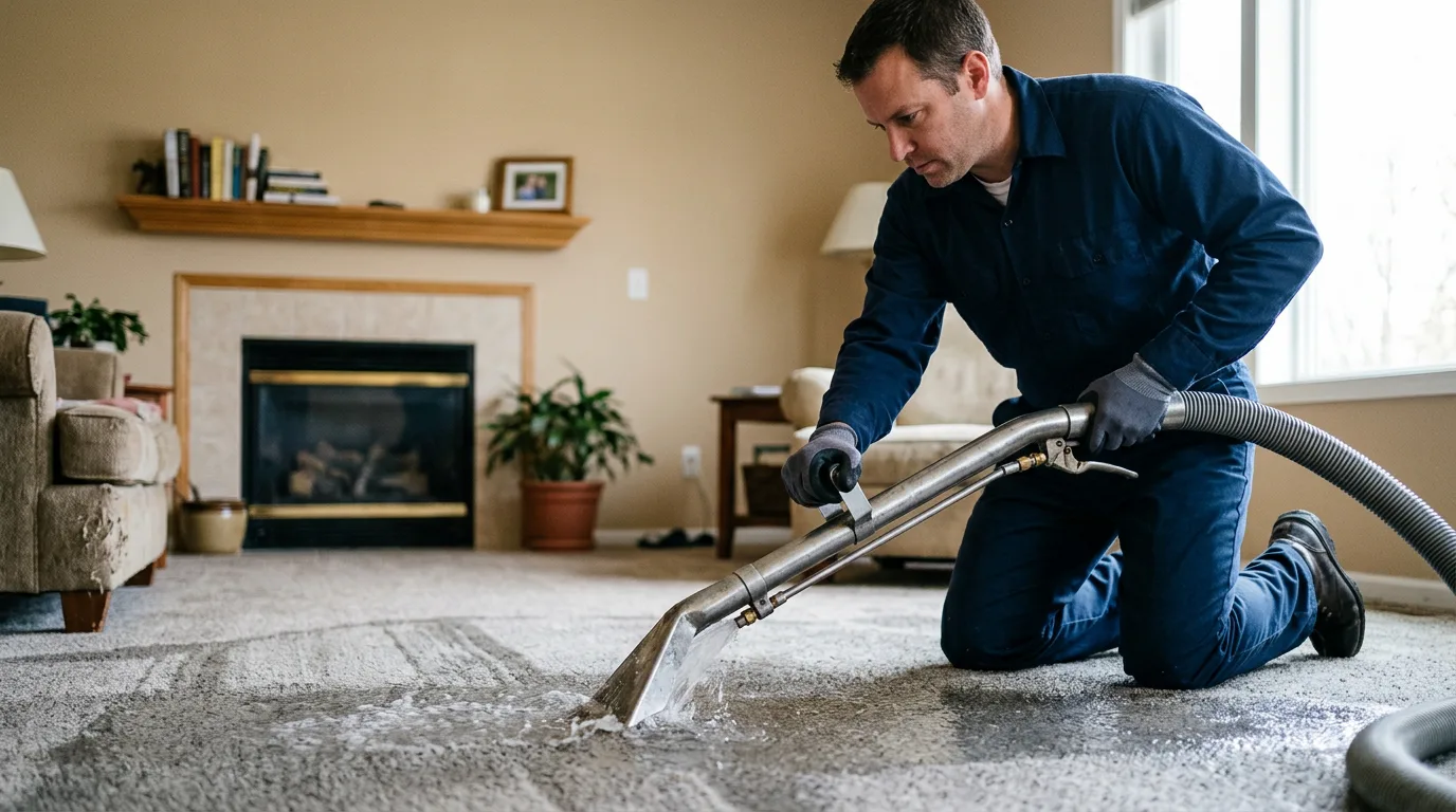 Water damage restoration technician working near Keene, KY